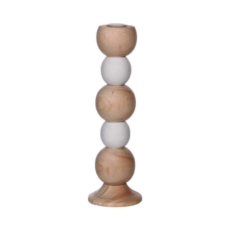 Candelabro Ulma bolas de madera de color natural y blanco, muebles y