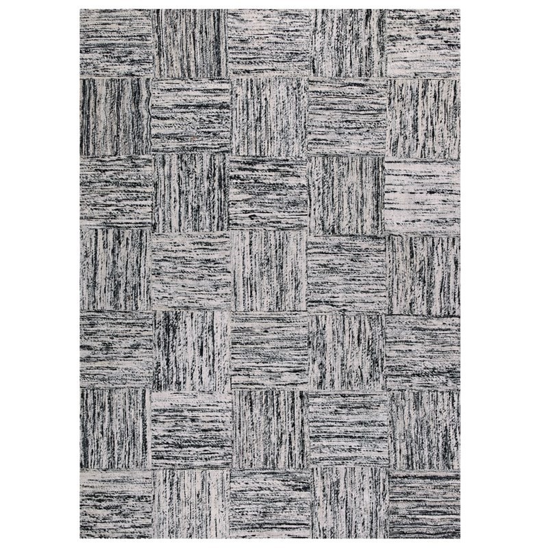 Alfombra seda reciclada y algodón color blanco y negro, muebles y