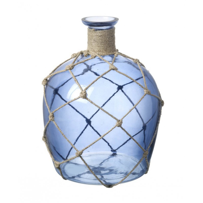 Alicia Roux monitor Botella cristal azul con yute, muebles y decoración de diseño