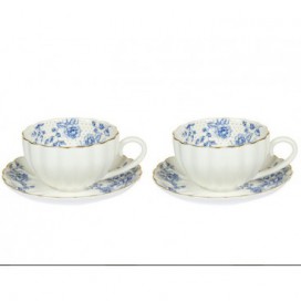 Set 2 tazas con plato Morning blue blanco porcelana