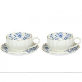 Set 2 tazas con plato Morning blue blanco porcelana
